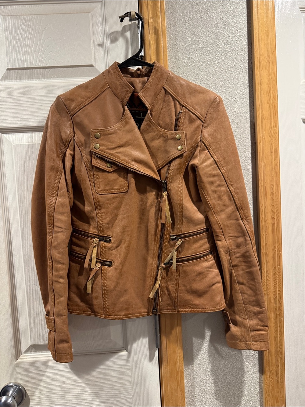 STS Ranchwear Cognac Leather Moto Jacket with Zip Details (fits like a small)